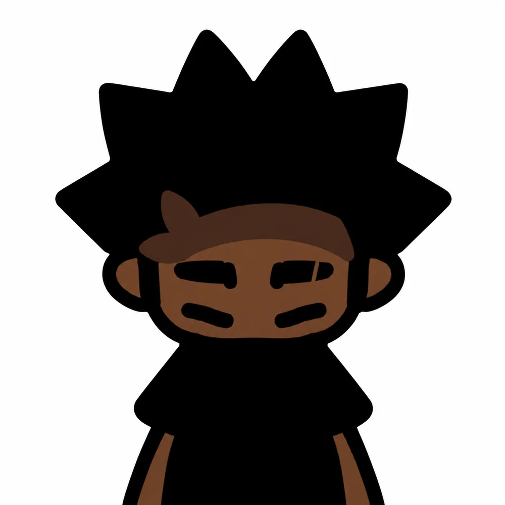 Gibba with full black hair on a white circular background